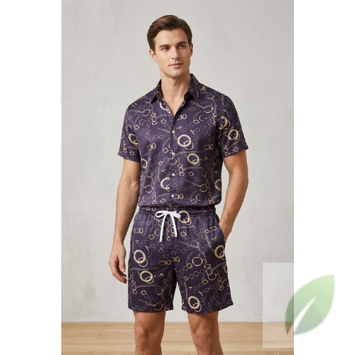 Conjunto de Dos Piezas para Hombre Estampado de Cadenas Azul Marino XXL